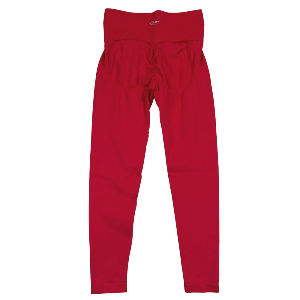 Qinsen Womens Red High Waisted Seamless Scrunch Butt Lifting Leggings Gym Small